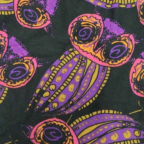 Lularoe Black Purple Owl Leggings OS - Picture 3 of 8